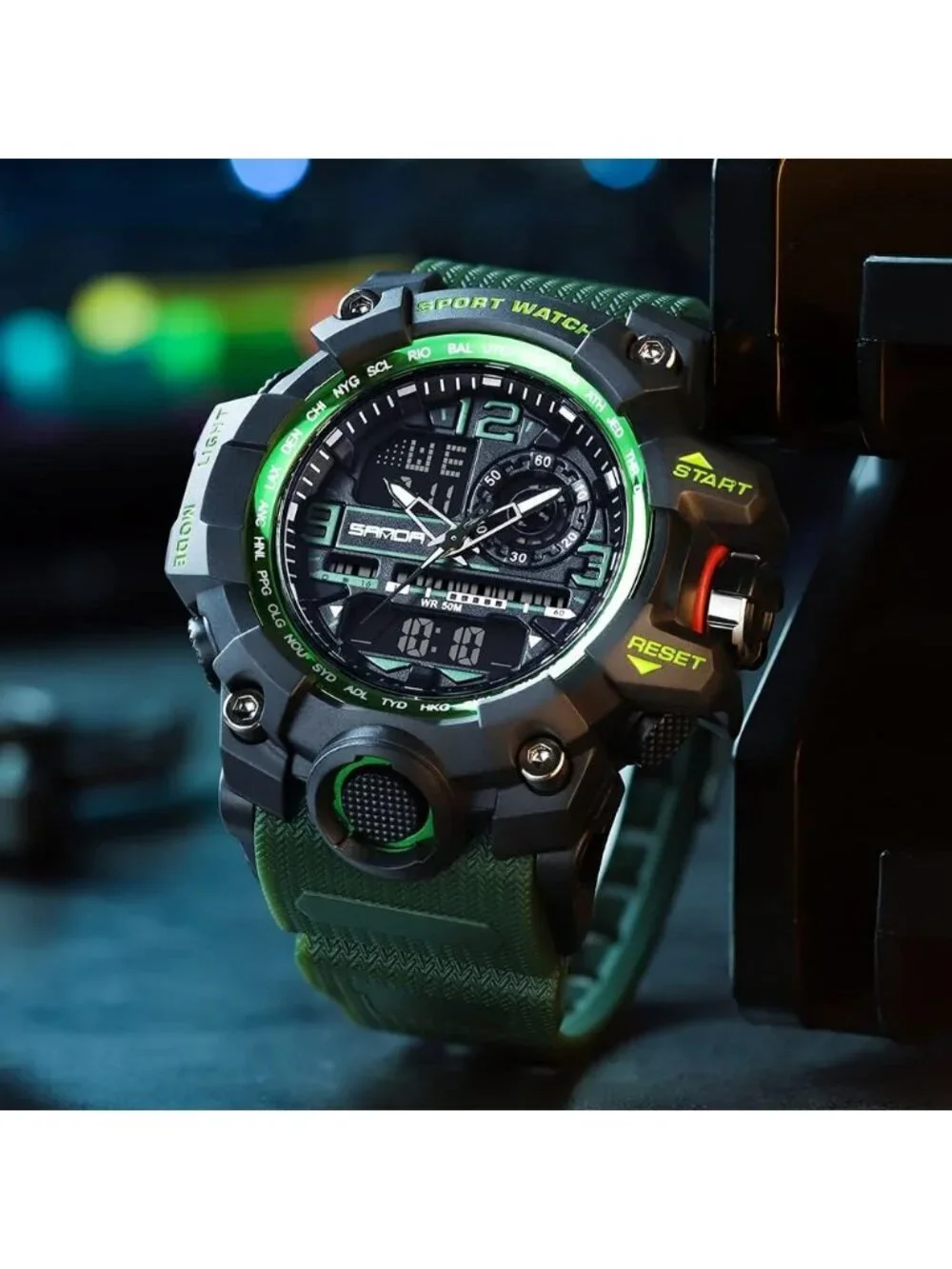 Men's Green Analog Quartz Sports Waterproof Military Tactical LED Digital Watch